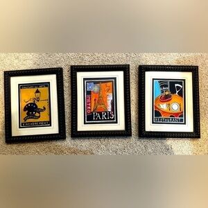 Set of 3 Katharine Gracey Framed Art Pictures - French Theme